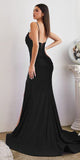 Cinderella Divine CD888 Long Embellished Bust Stretch Satin Fitted Dress with Slit