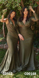 Cinderella Divine CD912 Fitted Jersey Gown Ruched Waistline Pleated Deep V-Neckline