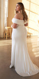 Cinderella Divine CD930C Long Off the Shoulder Jersey Gown Gathered Waist