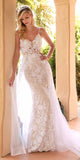 Cinderella Divine CD931W Lace Wedding Gown Sheer Overlay Lace Applique