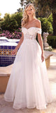 Cinderella Divine CD961W Long Lace Off the Shoulder Bridal Gown