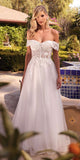 Cinderella Divine CD961W Long Lace Off the Shoulder Bridal Gown