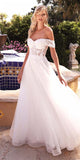 Cinderella Divine CD961W Long Lace Off the Shoulder Bridal Gown