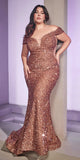 Cinderella Divine CD975 Long Off The Shoulder Sequin Mermaid Gown