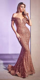 Cinderella Divine CD975 Long Off The Shoulder Sequin Mermaid Gown