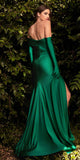 Cinderella Divine CD979 Long Slit Stretch Satin Gown with Gloves