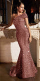 Cinderella Divine CD980 Long Off the One Shoulder Sequins Gown