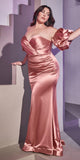 Cinderella Divine CD983 Long Fitted Satin Gown with Puff Sleeve