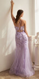 Ladivine CD995 Floor Length Fitted Floral Applique Tulle Gown