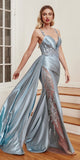Ladivine CDS417 Floor Length Soft Satin Fitted Gown with Side Sash