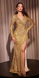 Ladivine CH054 Long Sleeve Sequin Fitted Dress