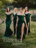 Cinderella Divine CH139 Long Off the Shoulder Fitted Velvet Gown