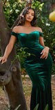 Cinderella Divine CH139 Long Off the Shoulder Fitted Velvet Gown