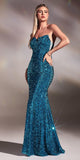 Cinderella Divine CH151 Strapless Sequins Long Fitted Gown