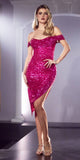 Cinderella Divine CH190 Sequin Midi Cocktail Dress Off the Shoulder