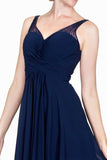CLEARANCE - Ladivine CJ214 Long Chiffon Dress V-Neck Pleated Bodice (Size 4)