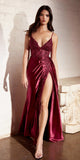 Ladivine CM318 Lace & Satin Dress with Leg Slit