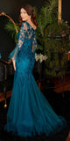 Ladivine CM327 Floor Length Mermaid Gown with Bell Sleeves