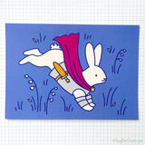Medieval Bunny Art Print - Rabbit Quest With Dagger (5x7)