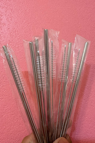 Stainless Steel Reusable Straws + Cleaning Brush
