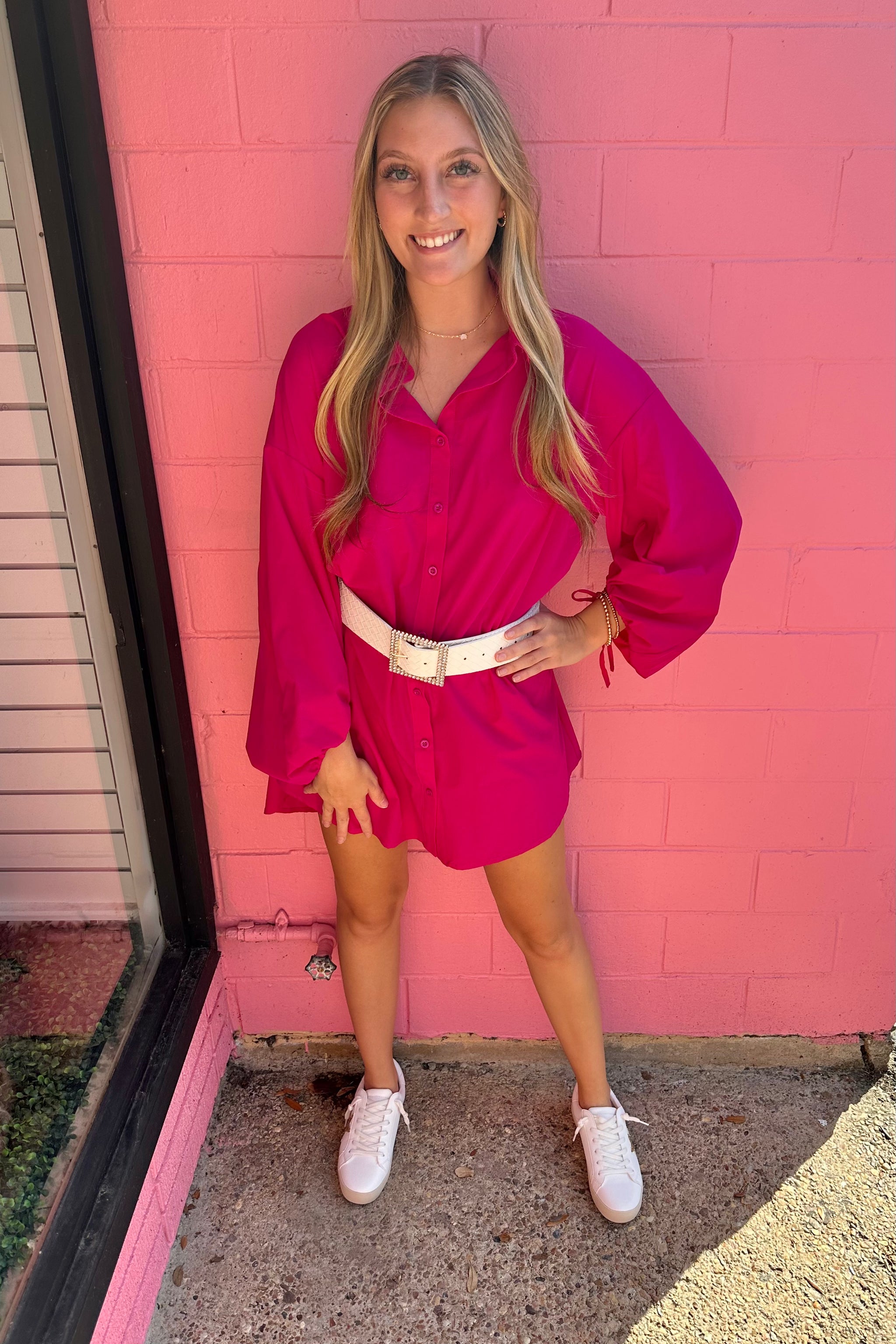 fuchsia pink shirt dress Fuchsia Pink Button-Down Shirt Dress