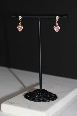 18k Pink Zirconia Heart Earrings