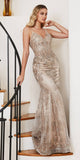 Cinderella Divine J810 Long Fitted Mermaid Gown Metallic Embroidered Lace