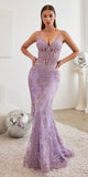 Cinderella Divine J810 Long Fitted Mermaid Gown Metallic Embroidered Lace