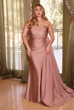 Ladivine PT004C Long Chic One Shoulder Stretch Satin Side Sash Gown