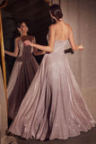 Ladivine Amoris T213 Sleeveless Spaghetti Strap A-Line Glitter Gown