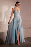 Ladivine Amoris T213 Sleeveless Spaghetti Strap A-Line Glitter Gown