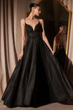 Ladivine Amoris T214 Sleeveless Spaghetti Strap A-Line Glitter Gown