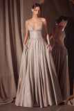 Ladivine Amoris T214 Sleeveless Spaghetti Strap A-Line Glitter Gown