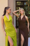 Amoris T218 Long Halter Neck Sleeveless Semi-Formal Evening Gown