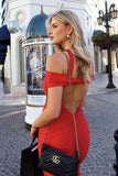 Astee T503 Off the Shoulder Halter Strap Fitted Stretch Dress