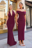 Astee T503 Off the Shoulder Halter Strap Fitted Stretch Dress