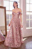 Ladivine Amoris T607 Glitter Print Off the Shoulder A-Line Prom Gown