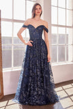 Ladivine Amoris T607 Glitter Print Off the Shoulder A-Line Prom Gown