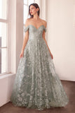 Ladivine Amoris T607 Glitter Print Off the Shoulder A-Line Prom Gown