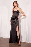 Ladivine Amoris T608 Long Fitted Satin Prom Gown Corset Bodice Slit