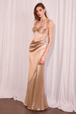 Ladivine Amoris T608 Long Fitted Satin Prom Gown Corset Bodice Slit