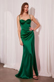Ladivine Amoris T608 Long Fitted Satin Prom Gown Corset Bodice Slit