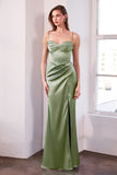 Ladivine Amoris T608 Long Fitted Satin Prom Gown Corset Bodice Slit