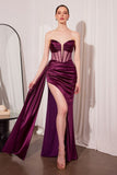 Ladivine Amoris T811 Long Fitted Satin Strapless Evening Gown