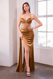 Ladivine Amoris T811 Long Fitted Satin Strapless Evening Gown