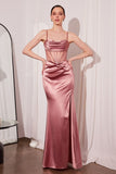 Ladivine Amoris T812 Long Fitted Sheer Bodice Cowl Neck Satin Prom Dress