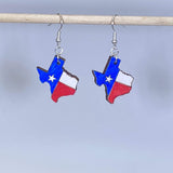 Texas State Flag Wooden Dangle Earrings | Patriotic Jewelry