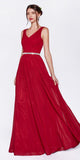 Cinderella Divine W0014 Long Gown Sleeveless Pleated Rhinestone Waist