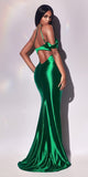 Ladivine Y025 Floor Length Fitted Asymmetrical Satin Gown with Slit