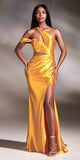 Ladivine Y025 Floor Length Fitted Asymmetrical Satin Gown with Slit